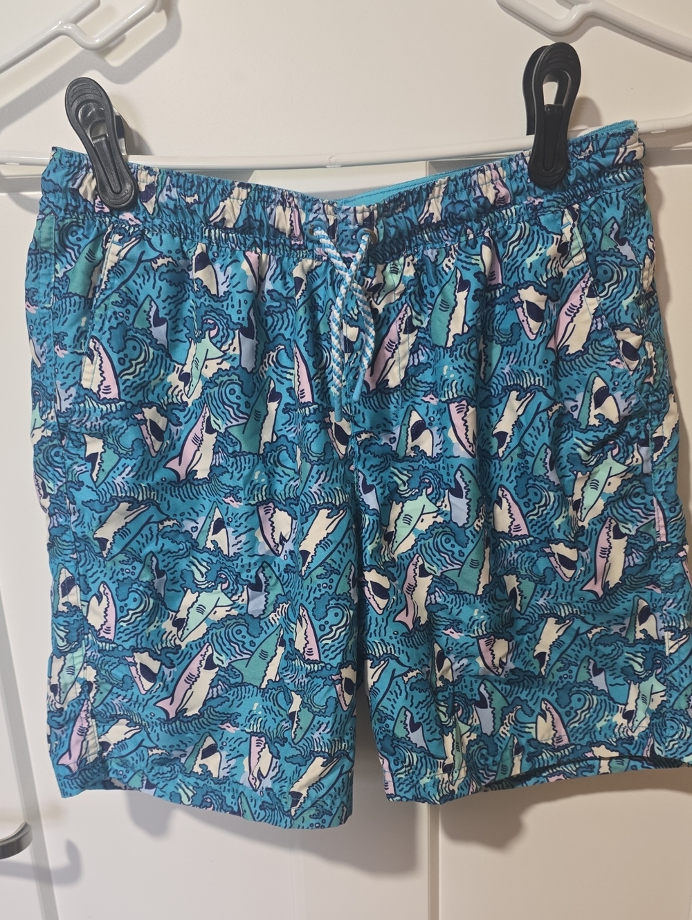 Cat & Jack Turquoise Shark-Print Swim Trunks